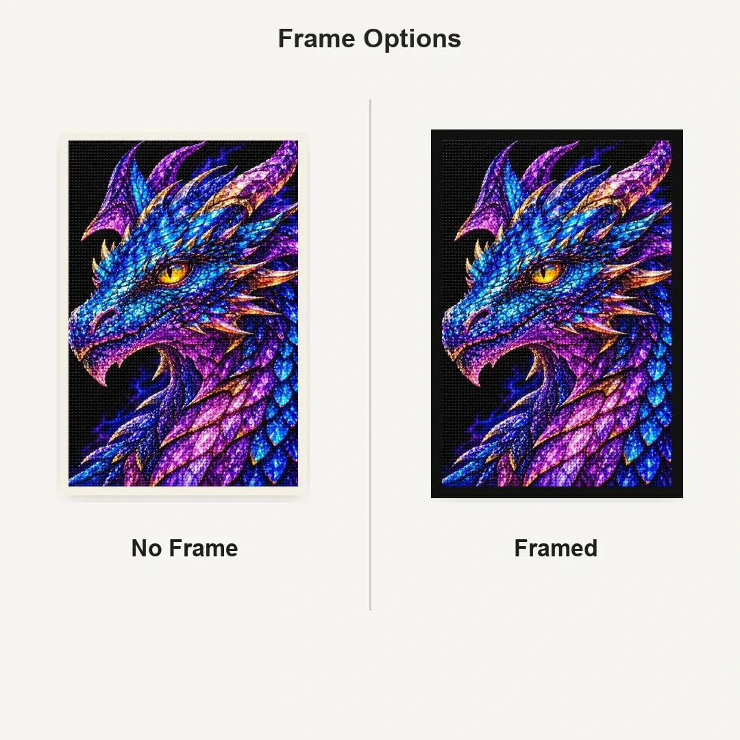 Amethyst Storm Mosaic Dragon No Frame and Framed style comparison