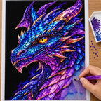 Amethyst Storm Mosaic Dragon diamond painting process with pen and tray
