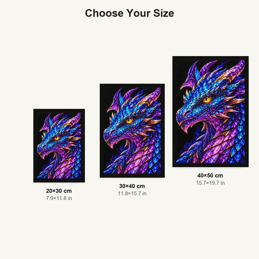 Amethyst Storm Mosaic Dragon 20 by 30, 30 by 40, and 40 by 50 centimeter size guide