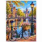 Amsterdam Canal Bicycle finished diamond artwork on white background