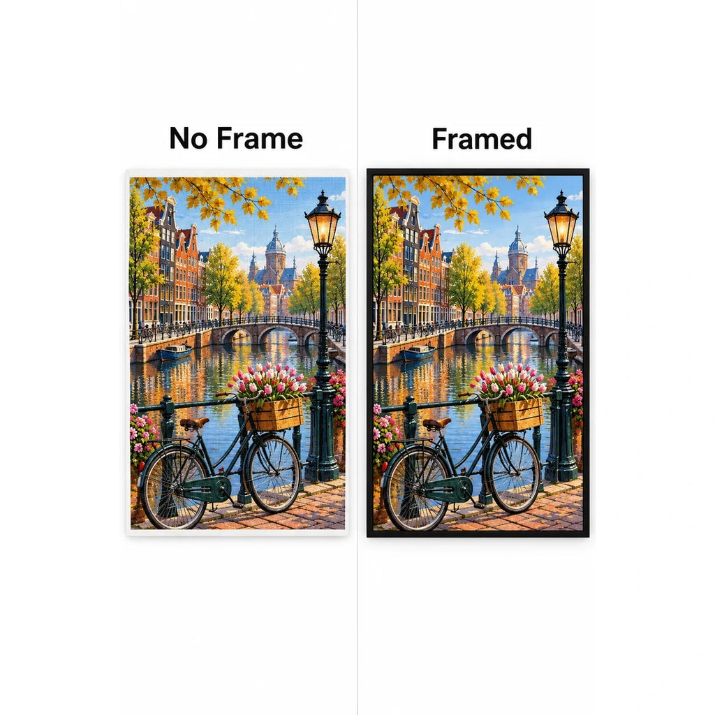 Amsterdam Canal Bicycle No Frame and Framed comparison