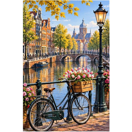 Amsterdam Canal Bicycle original artwork on white background