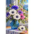 Anemone Bouquet Blue Glass — original artwork on a clean white background