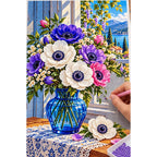 Anemone Bouquet Blue Glass — diamond painting process with applicator pen