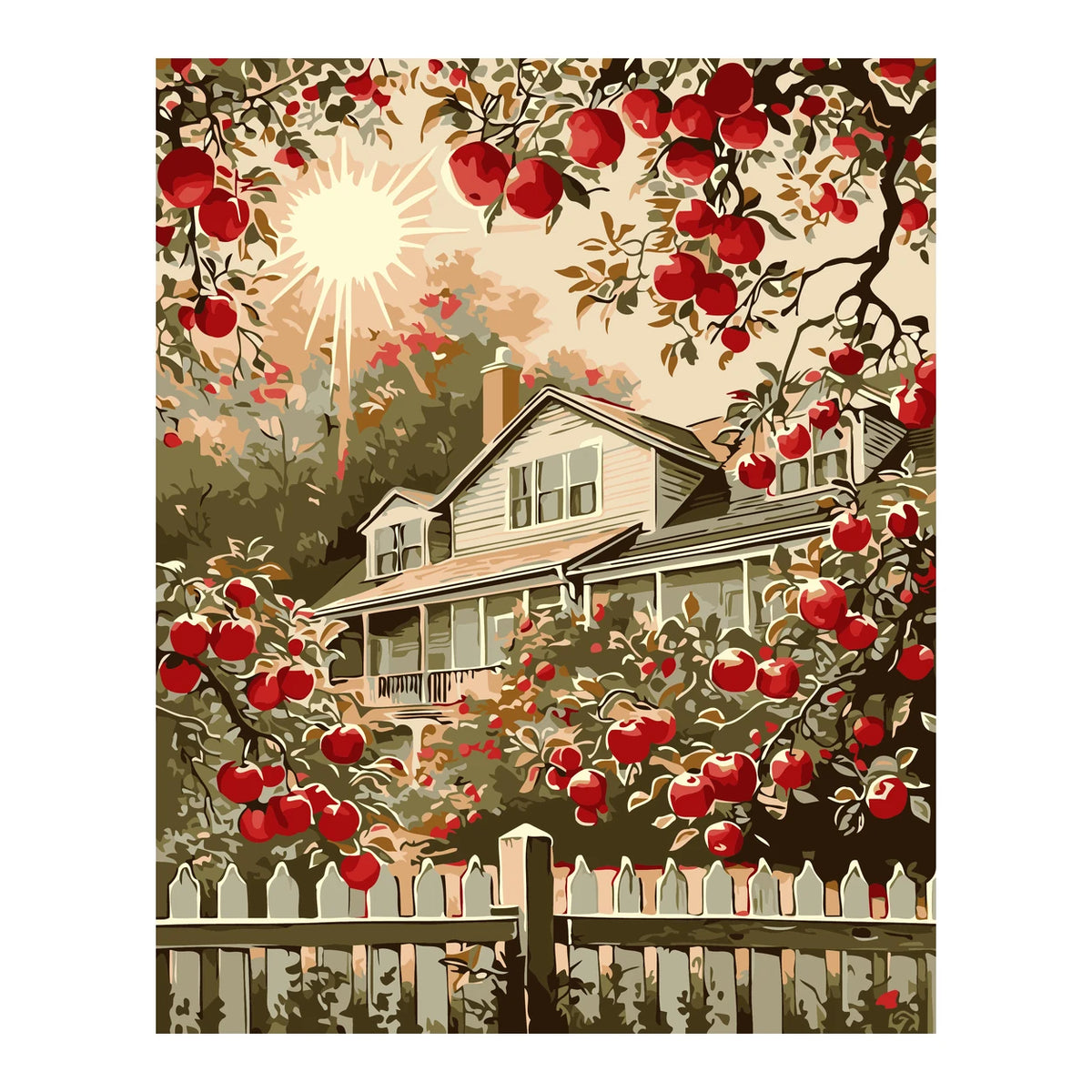 Apple Orchard Farmhouse completed artwork on a clean white background