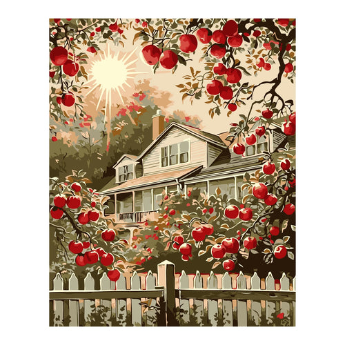 Apple Orchard Farmhouse completed artwork on a clean white background