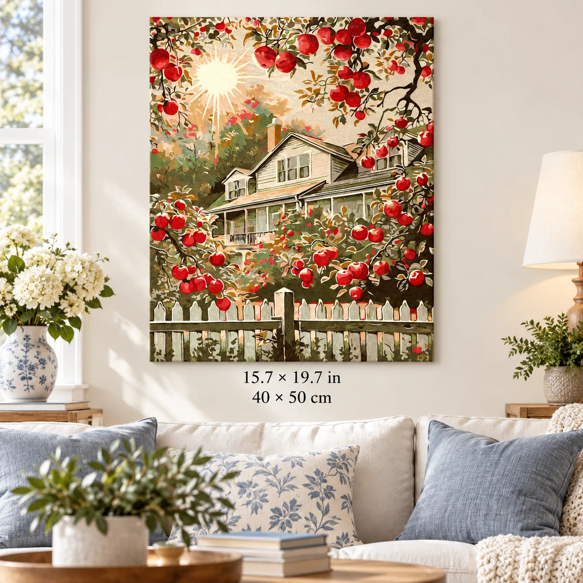 Apple Orchard Farmhouse shown in a styled room with 15.7 × 19.7 in and 40 × 50 cm dimensions