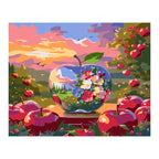 Apple Orchard Glass Bowl Landscape completed artwork on a clean white background