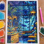 Diamond painting process for Aquarium Cafe Twilight Diamond Painting Kit