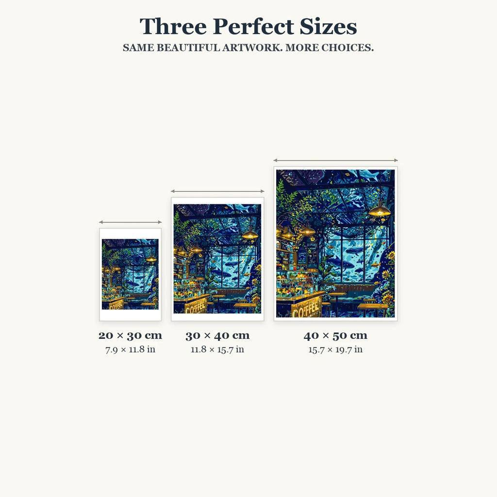 Size guide for Aquarium Cafe Twilight Diamond Painting Kit