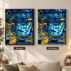 Framed and no-frame comparison for Aquarium Cafe Twilight Diamond Painting Kit
