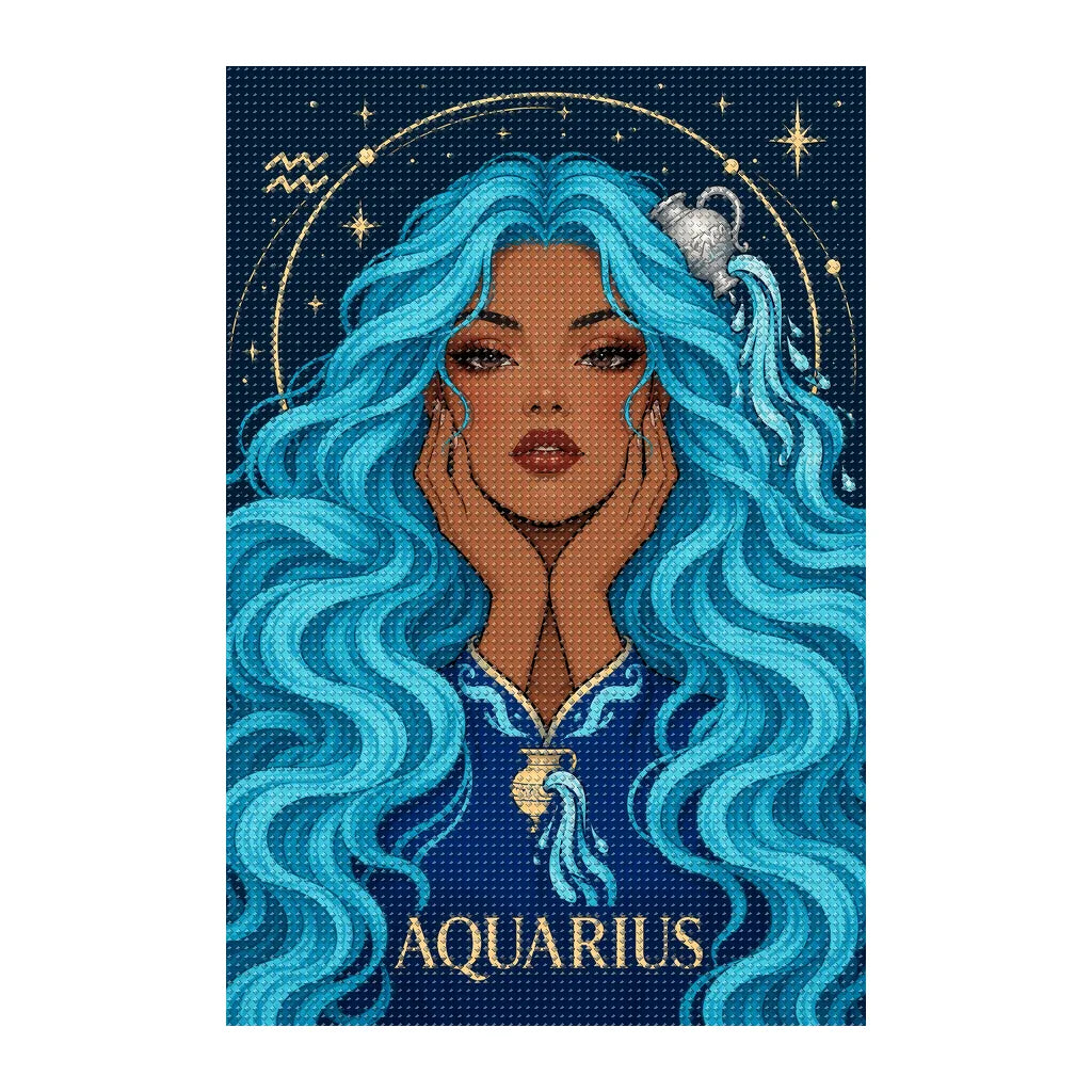 White-background finished diamond painting of Aquarius Water Bearer