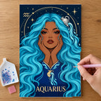 Hands placing drills on the Aquarius Water Bearer diamond painting canvas