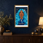 Framed Aquarius Water Bearer diamond painting displayed in a home interior