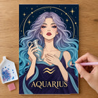 Hands placing drills on the Aquarius Lilac Waterkeeper diamond painting canvas