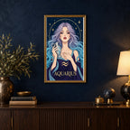 Framed Aquarius Lilac Waterkeeper diamond painting displayed in a home interior