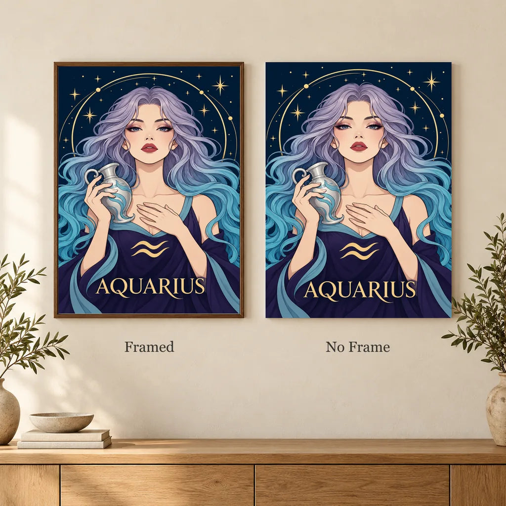 Framed and no-frame options for the Aquarius Lilac Waterkeeper diamond painting