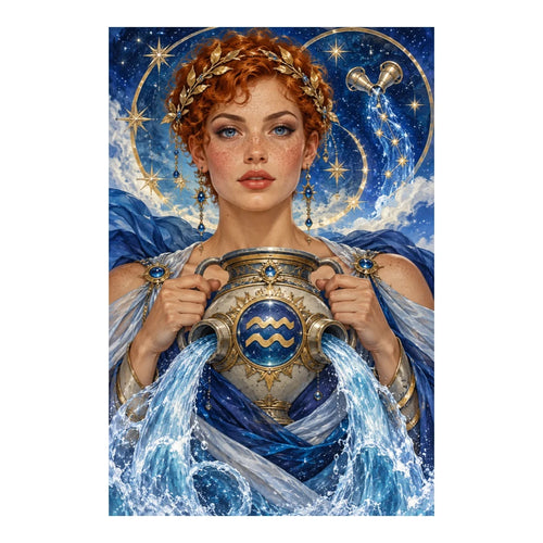 Original white-background artwork — water bearer maiden