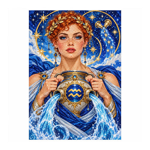 Finished white-background diamond painting — water bearer maiden