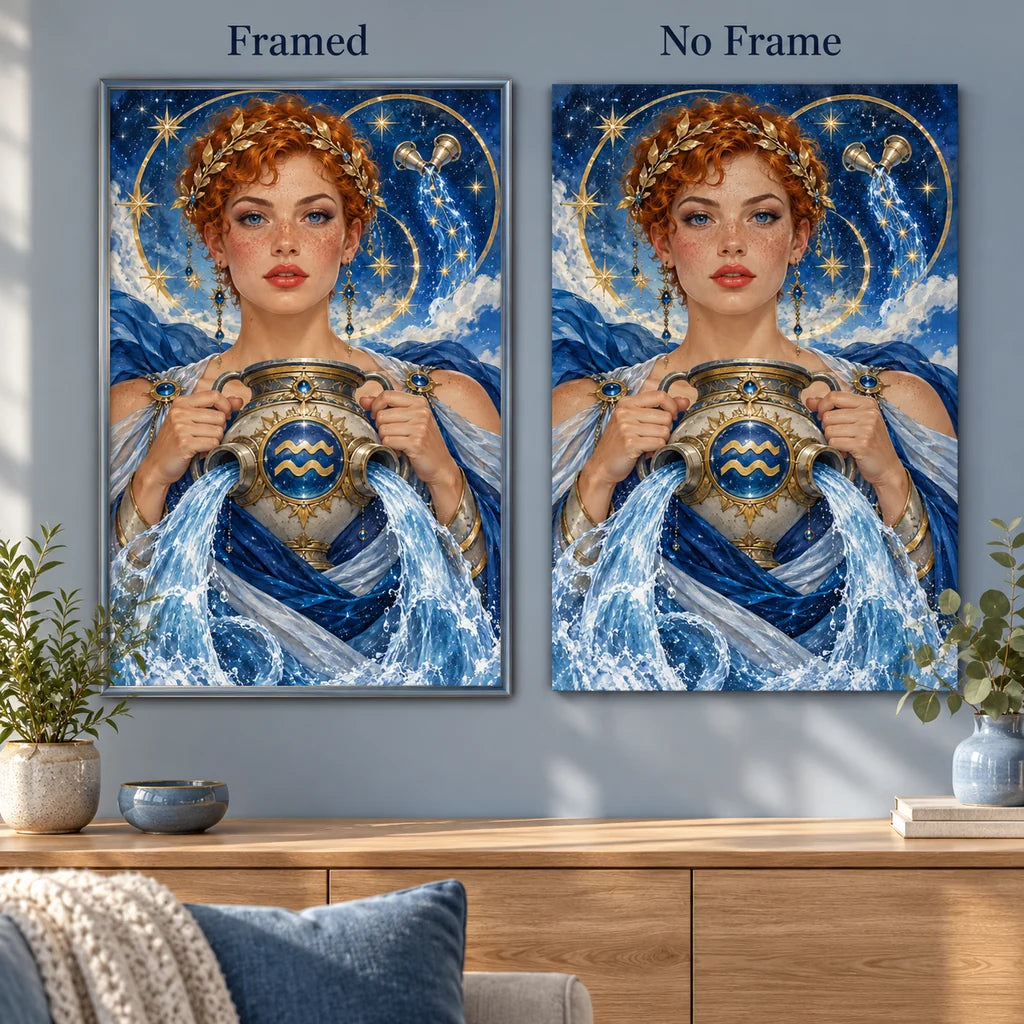 Framed and no-frame style comparison — water bearer maiden