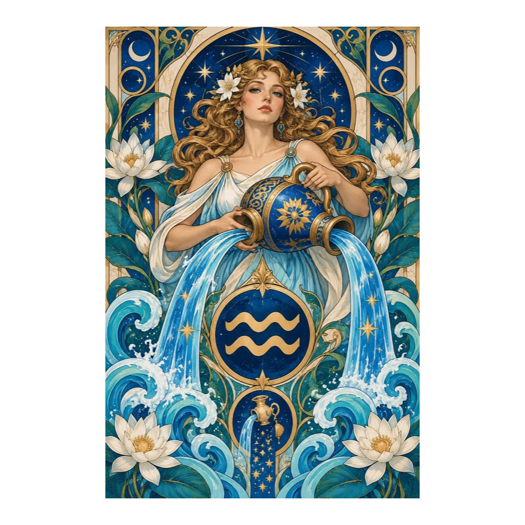 Original white-background artwork of Aquarius Nouveau Water Bearer Diamond Painting Kit