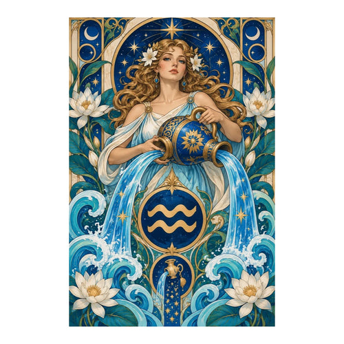 Original white-background artwork of Aquarius Nouveau Water Bearer Diamond Painting Kit