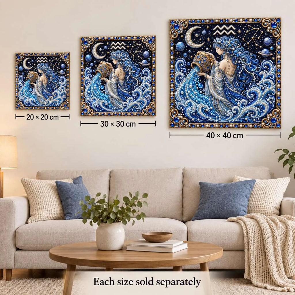 aquarius artwork size comparison for 20, 30 and 40 cm options; each sold separately