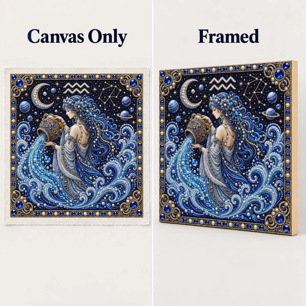 aquarius canvas-only and framed display options; no decorative outer frame included