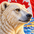 Close-up of faceted drills forming the polar bear's eye and fur
