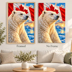 Framed and no-frame views of the polar bear diamond painting