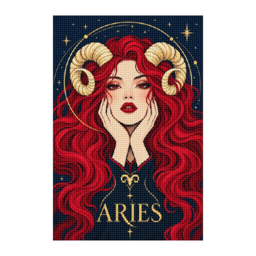 Finished white-background diamond painting of Aries Ember Ram Oracle