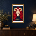 Framed Aries Ember Ram Oracle diamond painting displayed in a home interior