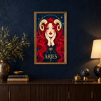 Framed Aries Ember Ram Oracle diamond painting displayed in a home interior
