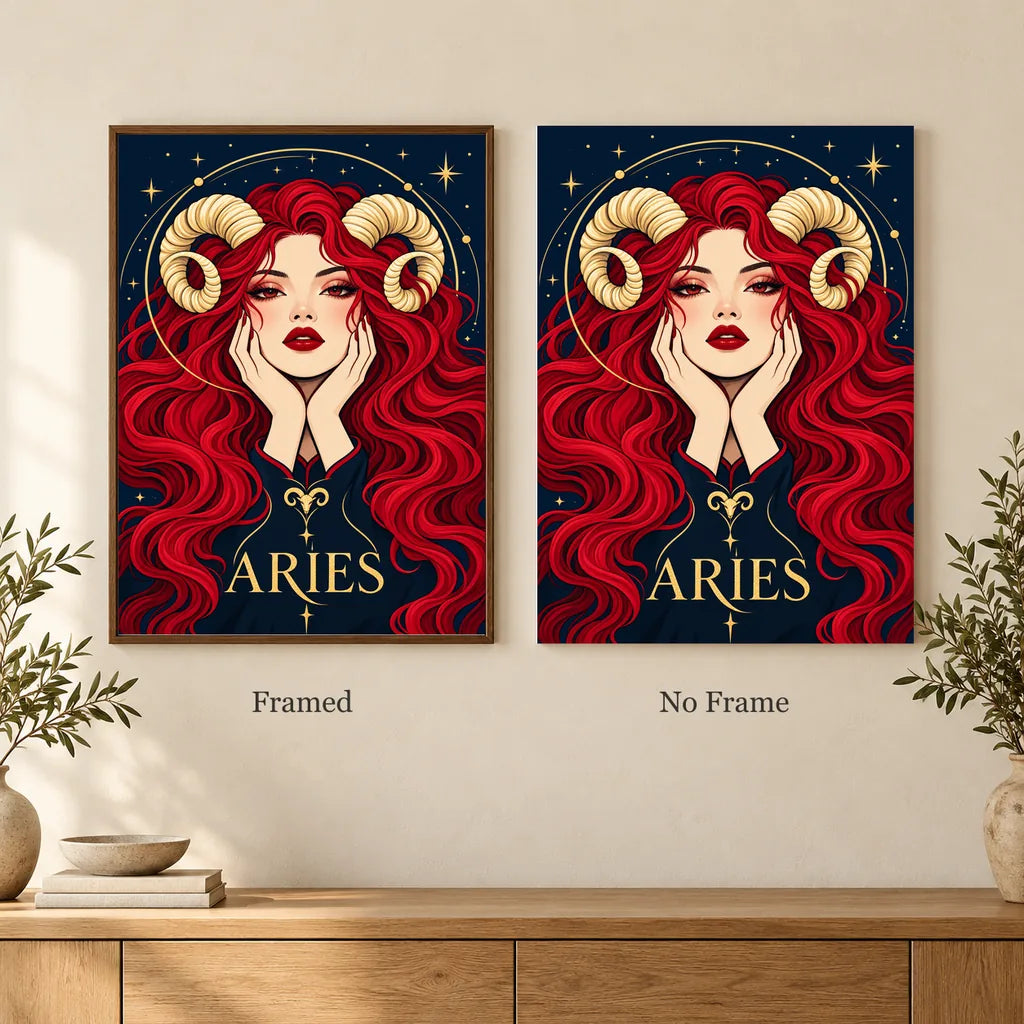 Framed and no-frame options for the Aries Ember Ram Oracle diamond painting