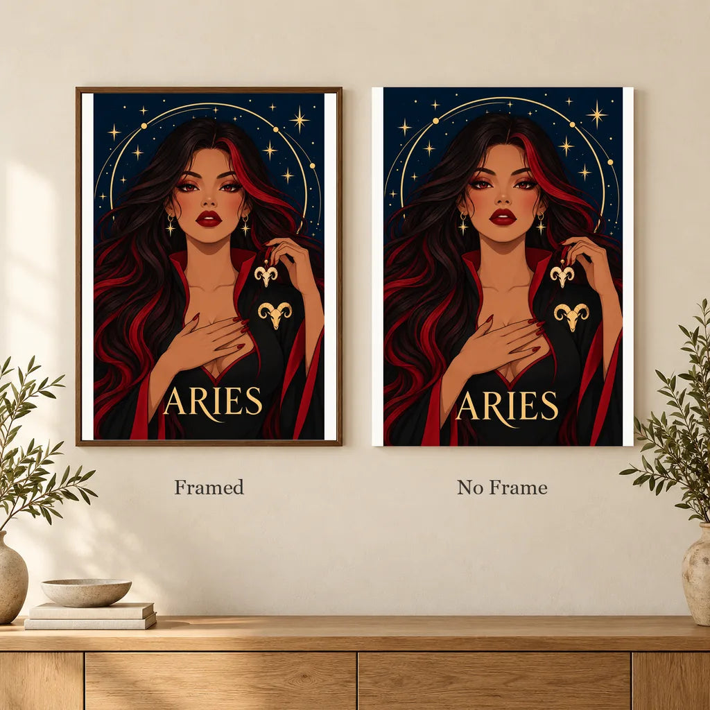 Framed and no-frame options for the Aries Crimson Horn Guardian diamond painting