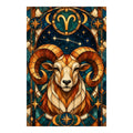 Original white-background stained glass Aries ram artwork