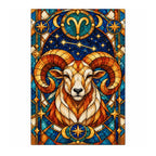 Finished white-background diamond painting of an Aries stained glass ram