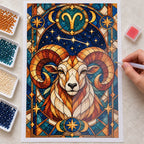 Hands placing drills on the Aries stained glass ram canvas