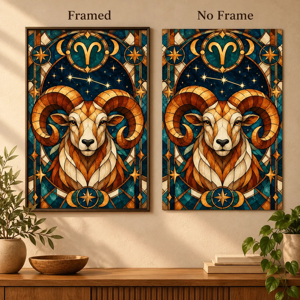 Framed and no-frame Aries ram diamond painting comparison
