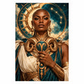 Original white-background artwork for Aries guardian and golden ram emblem