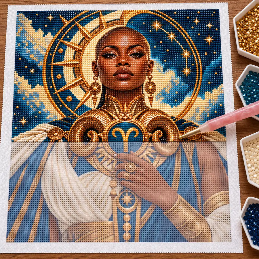Hands applying drills for Aries guardian and golden ram emblem