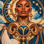 Close-up diamond detail for Aries guardian and golden ram emblem