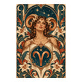 Aries Art Nouveau woman with ram horns diamond painting design on a white background