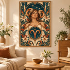 Aries Art Nouveau ram horn diamond painting displayed as home decor
