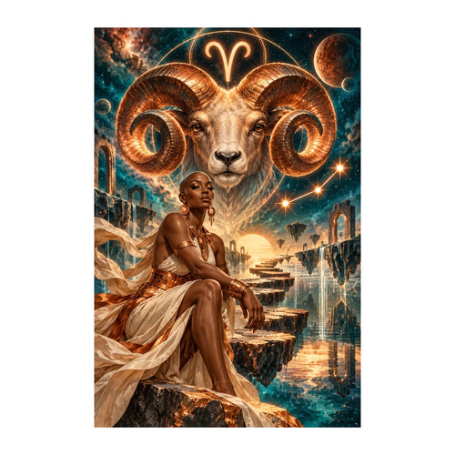 Original white-background artwork of Aries Celestial Ram Oracle Diamond Painting Kit