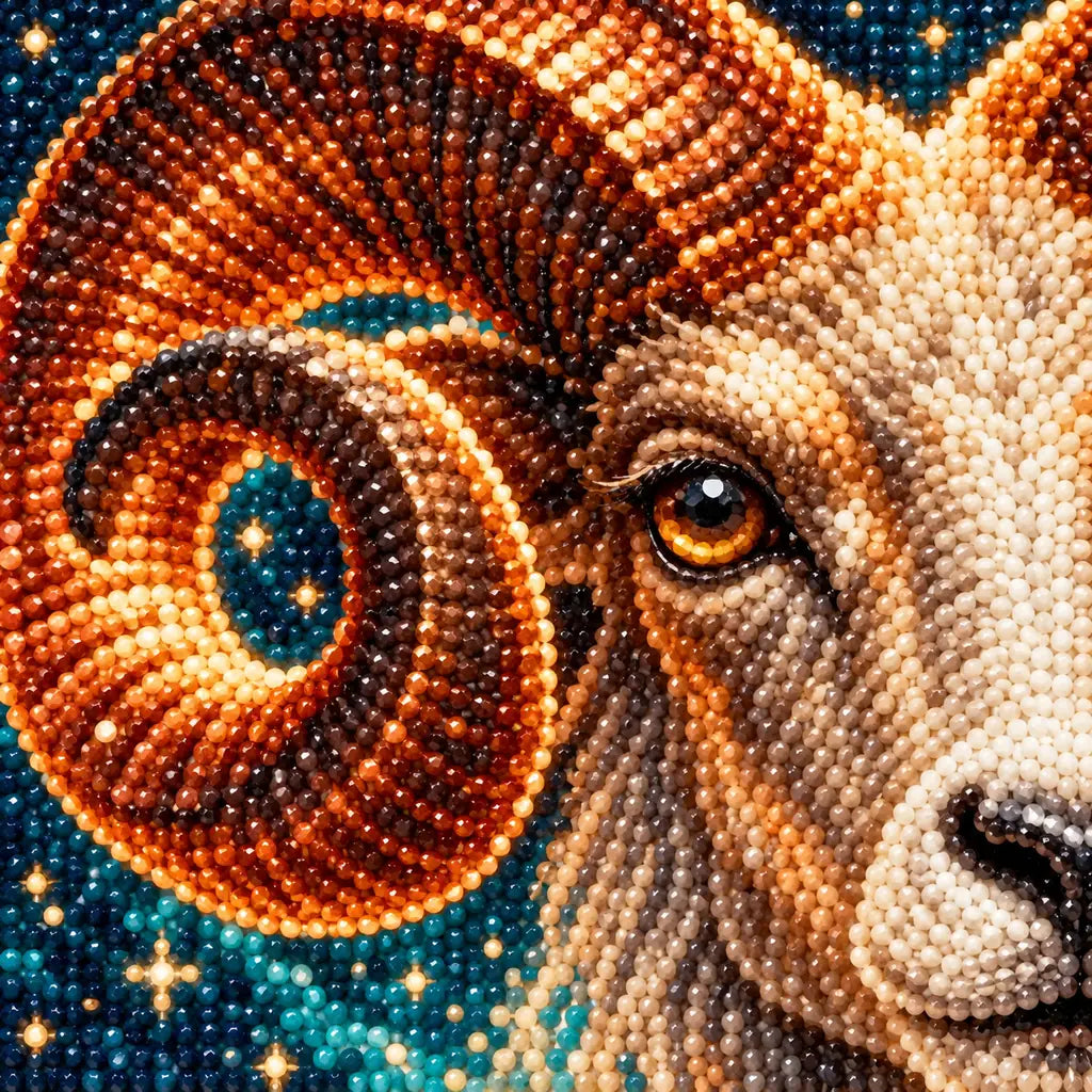 Close-up diamond drill detail of the Aries Celestial Ram Oracle artwork