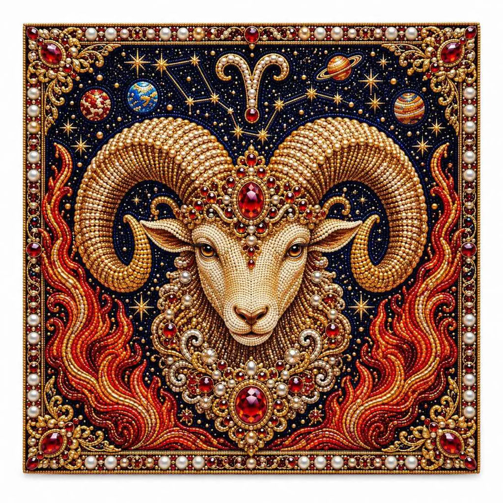 Finished aries pearl painting design on a clean background