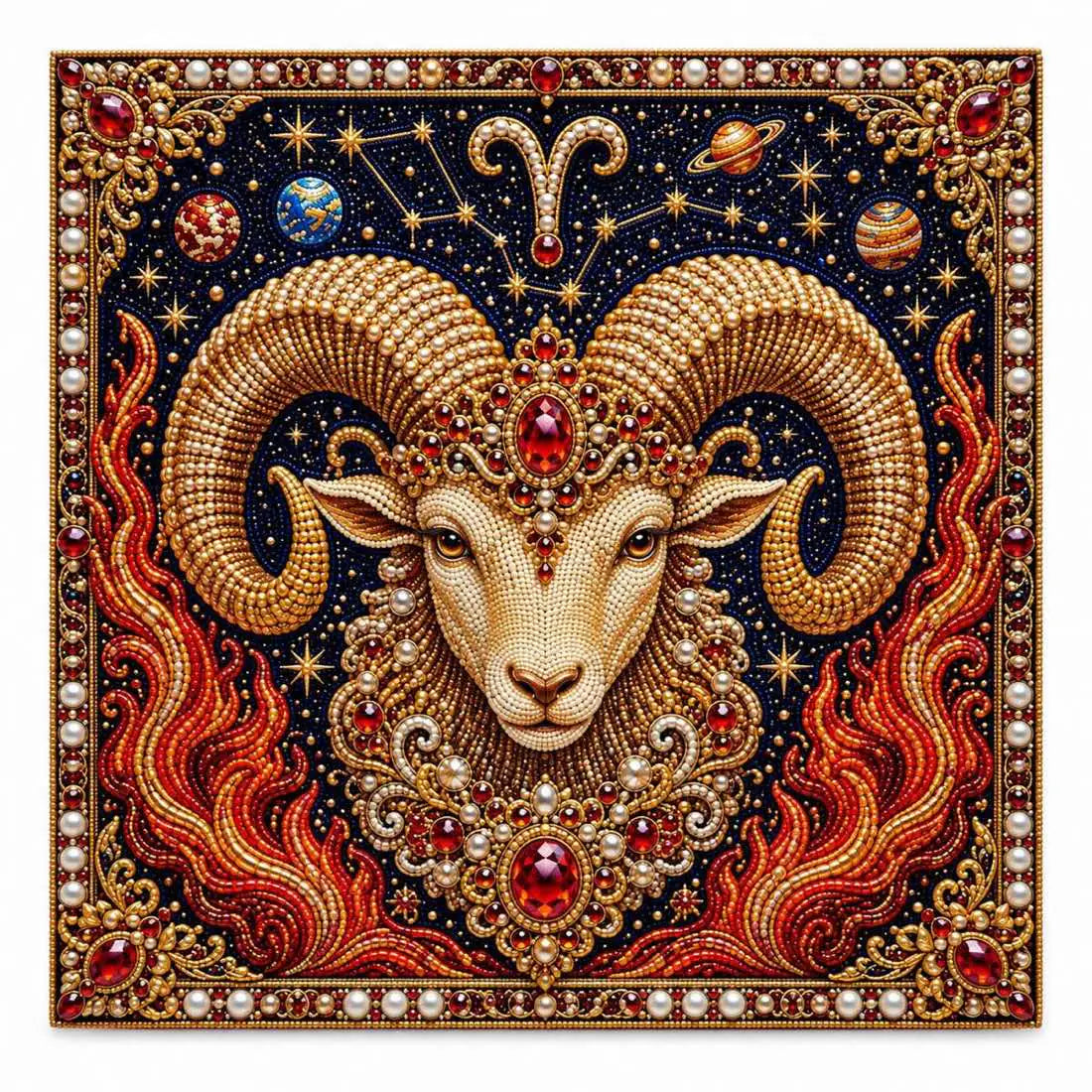 Finished aries pearl painting design on a clean background
