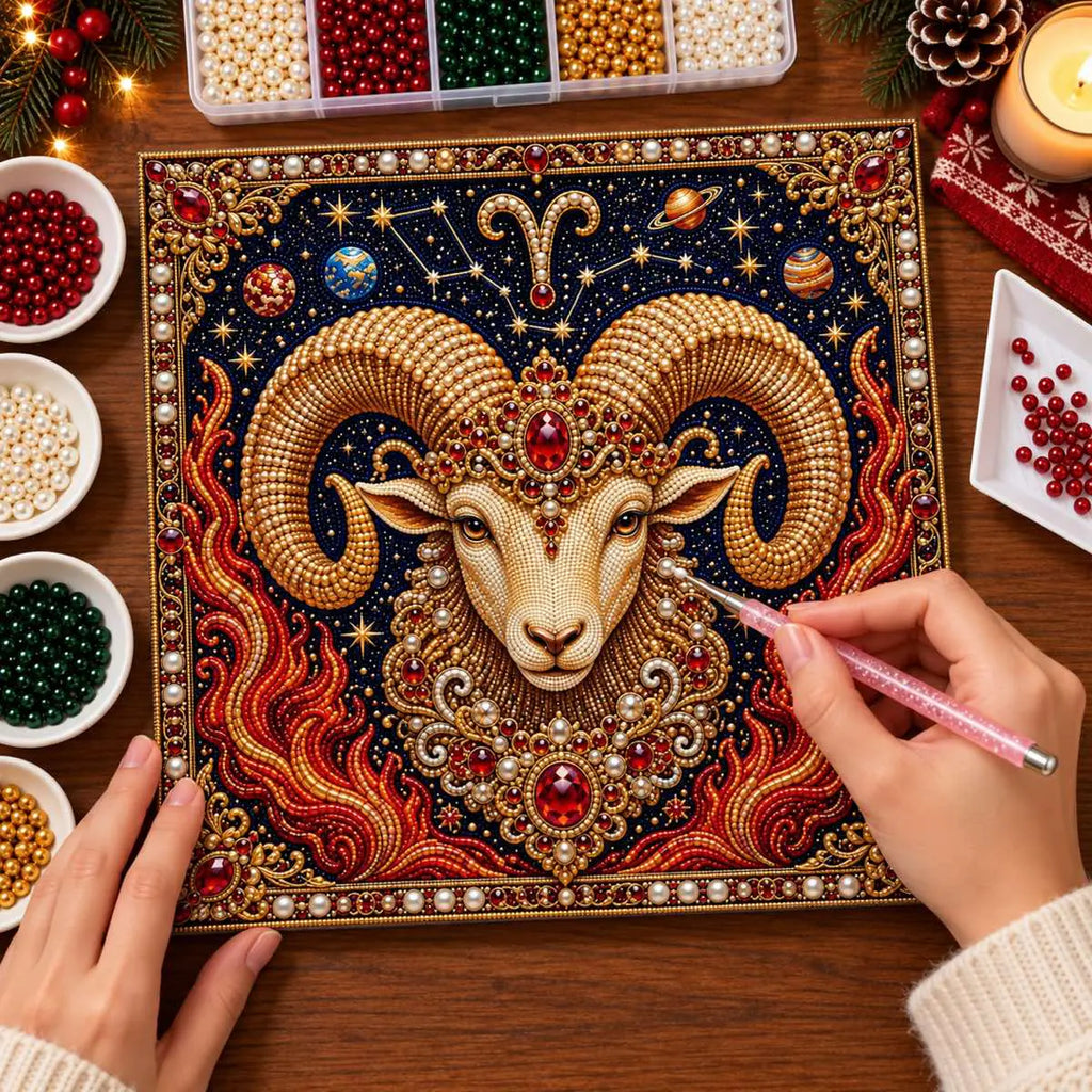 Pearl placement process on the aries printed canvas
