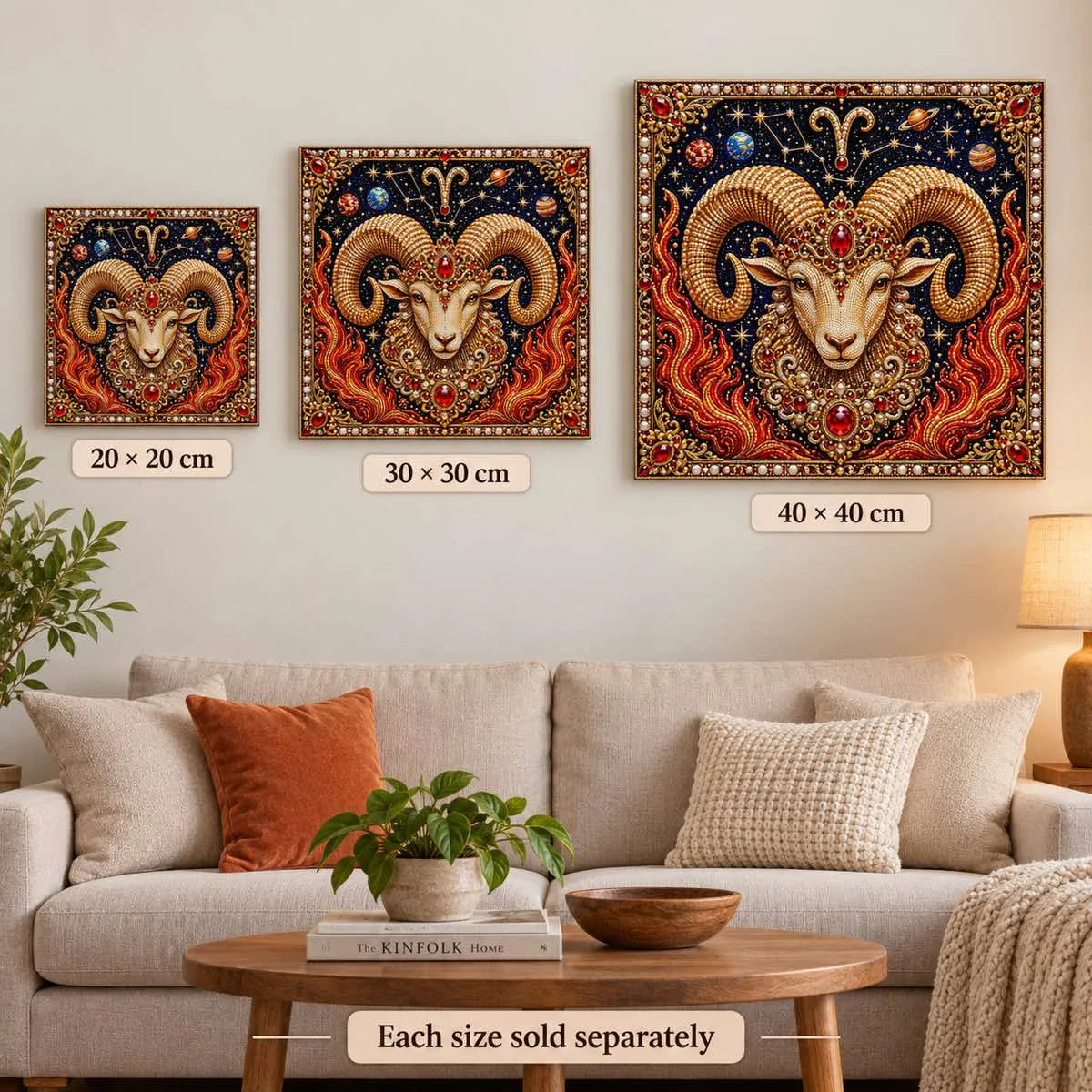 aries artwork size comparison for 20, 30 and 40 cm options; each sold separately